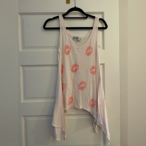 Wildfox Couture Light Pink High/Low Tank (Lipstick Print), Size XS